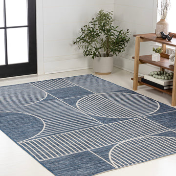 Arielle Mid-Century Modern Geometric Lines Reversible Machine-Washable Indoor/Outdoor Area Rug